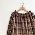 LADY'S★ワッシャーチェックのシャーリングネックブラウス