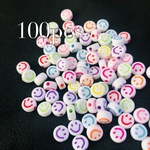 【100個】ニコちゃん　スマイルフェイスビーズ　ホワイト×カラフル