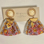 ❣️new❣️くすみグレー秋色インド刺繍リボンピアス