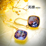 スワロフスキータンザナイトデザインゴールドピアス