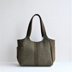 【残りわずか】A4トート　ツィード×エコスウェードカーキ　オリーブ　すっきりトート＊ポケットたくさん軽いバッグ　