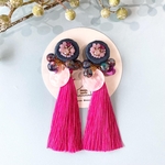 ビーズたっぷり刺繍のじゃらじゃらタッセルピアス(イヤリング)ネイビー