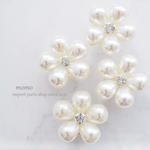 【4pcs.】 5枚花 パール ラインストーン シルバー ／ K008-Asv