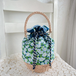  〜巾着かごバッグ〜【ネモフィラ・ネイビー】2way・3wayにもなるかごバッグ　