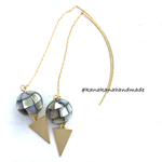 【新色】Mosaic shell  with gold triangle earrings(black)