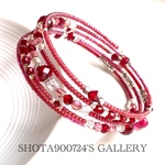 ❣️Thanks100❣️ ［再販5]   湘南海岸からの贈り物🎁〜ワインレッド🍷〜5連　ワイヤー　ブレスレット　クリスマスプレゼント　スワロフスキー　ビーズ