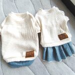 犬服！Msize！パッチワークニット　デニムスカート