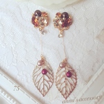 【75】秋冬 縦長 ブラウン  リーフ ニットコーデに♡ピアス＊イヤリング