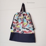 ◆30×35✰* 車×ワッペン柄  きんちゃく袋(内布、持ち手付き)