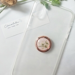 かすみ草のスマホリング バンカーリング ピンクゴールド ドライフラワー