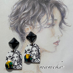 大人可愛い✳レトロ変形ブラック×アンティークガール✳ピアス、イヤリング✳昭和レトロ レトロ モノトーン 秋冬 個性的 モダンレトロ 大ぶり 送料無料 古着 韓国 import 緑
