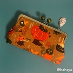 おばけかぼちゃ×抹茶木玉口金のスマートポーチ