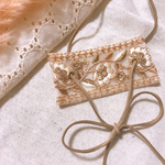インド刺繍　紐リボン　ヘアアクセサリー　ポニーフック　ラップポニー　ベージュ×ゴールド