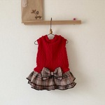 アラン風ニット☆ワンピ(赤)　犬服(送料込み価格)