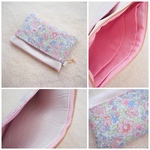 試作品★リバティレザーコンビポケット付きポーチ　ベッツィ　ドラジェ　サイズ18.5×12.3cm　中布1＋2分割ポケット付き