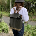 ご注文専用　シンプルリュック　カーキデニムxベージュ　肩ベルトツートン