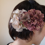 Wedding* VIntage Pink with darck red flower Head Dress
