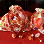 【送料無料】巾着　2個セット　昭和レトロ　紅桜　七五三