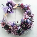 ハロウィンリース(25cm)＊スモーキーパープルのシックなパニエ＊オータムリース・パンプキンリース・秋色リース・大人ハロウィン