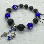 ナザールボンジュウ×ラバーストーン　ブレスレット　ブルー　evil eye 溶岩石
