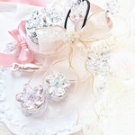 ピンクベージュ♡*本物のお花✕Swarovski✕ribbon ヘアアクセサリー♡