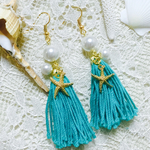 樹脂ピアス ヒトデ付きタッセルピアスgreen