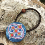 藍染×アイヌ刺繍　ヘアゴム