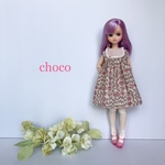 リカちゃん服　ブライス服　リバティ　スリーピングローズのヨークワンピース　ピンク