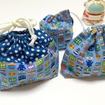 GOGO！電車柄☆お弁当袋＆コップ袋&ミニ巾着セット