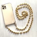 クリアケース ゴールド スマホショルダー メタル　チェーン ビーズ ショルダーストラップ ストラップ 