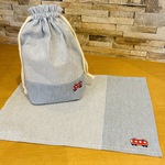 給食セット　給食袋とナフキンの2点セット　みずいろ生地/電車の刺繡