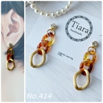 【ピアス/ノンホール/貼るピアス】べっこう ＆ マットゴールド チェーン べっ甲 クリアブラウン