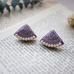 ビーズ刺繍＊パープル刺繍とパールの扇ピアス