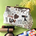 I LOVE MY DOG ワンちゃん柄 化粧ポーチ プチギフト など マチ付き 可愛い がま口ポーチ USAコットン