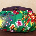 【SALEわけあり】東北大花布　バルーンクラッチバッグ peacock green　00848