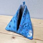 ☆ｓ様オーダー品☆モモンガポーチ（三角１匹用）猫バンダナ生地水色×フリースグレー　カラビナなし