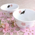 2個セット＊お花見猫のさくら柄 和風 お湯呑み 猫 ネコ 子猫　桜の春 