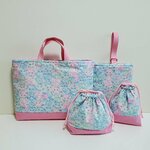 レッスンバッグセット　◎パステルくまちゃん・ピンク×水色◎　レッスンバッグ　上履き入れ　[内側キルティング]　お弁当袋　コップ袋　