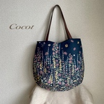 natural flower  紺の丸いラインのトートバッグ