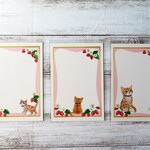 ポストカード３枚セット〈～Sweet～茶白の子猫とイチゴ〉  絵ハガキ　プレゼント　可愛い　メッセージカード