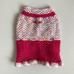 犬服　手編み　ピンク　まだら　ビーズ