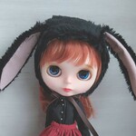 448.※黒のファーのタレ耳うさぎの帽子※ブライスアウトフィット※