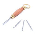 木製の携帯用ドライバーセット　キーホルダー　（オーセージオレンジ木；24金のメッキ）
