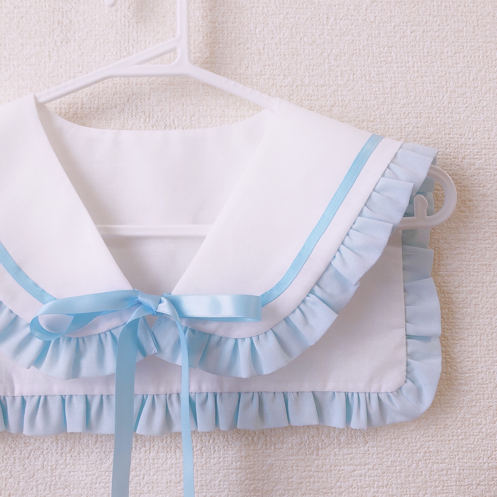 ハンドメイド♡90cmラベンダーフリルたっぷりセーラーワンピースリボン ハンドメイド90cmラベンダーフリルたっぷりセーラーワンピースリボン