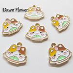【D-0511】7pcs　お皿にのったねこ　18×16mm　ブラウン＆ホワイト　チャーム