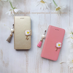 マーガレット＆イニシャル ♥ 手帳型ケース ♥ iphone12 12Pro 12mini iphoneSE 他 シンプル レザー調