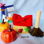 ハロウィン👻魔女っ子りぼん(赤)＆ホウキ(茶)セット🧹