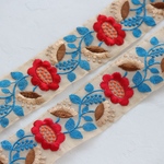 インド刺繍リボンᢂ北欧フラワー【レッド】インド刺繍/刺繍リボン/リボン/シルクリボン/トリム/ブレード/ジャガードリボン/チロリアンテープ/レース/チュール
