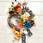 No.wreath-15393★ハロウィンリース　21-(29) ジャックオランタン＆パンプキン　40x28cm・アートフラワー/造花リース/フラワーリース