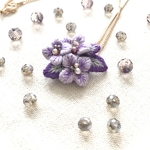💜パープルフラワーネックレス【立体刺繍】